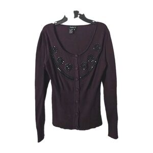 Sara I. Womans  Long Sleeve Button Down Sweater Size Medium Purple With Beads
